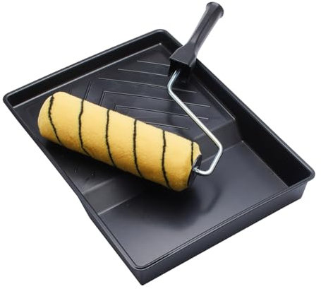 Juego de rodillo de pintura tejido de pelo medio, marco de jaula y bandeja de 3 piezas ProDec de 9 x 1,75 para pintar con pinturas de emulsión y mampostería en paredes y techos interiores exteriores