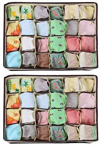 TIMESETL Porta Calzini da Cassetto 2 Pezzi Organizer Mutande e Calzini, Organizer Biancheria Porta Mutande da Cassetto, Organizer Cassetti, per Calze, Fazzoletti e Cravatte, 24 Celle
