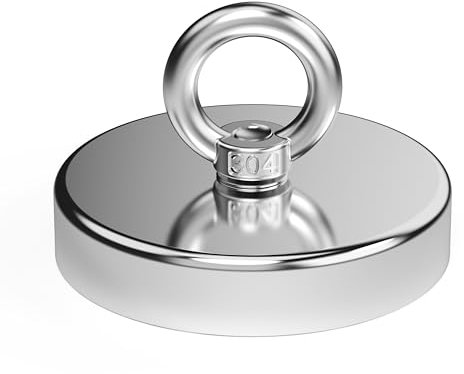 Magnetpro Fischermagnet über 420 kg Ziehkraft Superstarker Neodym Magnete, Schwerdacht Seltenerdmagnete mit Augenbolzen, Durchmesser 90 mm für magnetisches Fischen, Jagd, Rückgang im Fluss