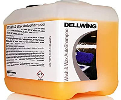 DELLWING Wash & Wax Autoshampoo mit Wachs 5 L - Hochprofessionelles Shampoo für Ihren Wagen - Verdünnbar bis 1:200 - Schöner, tiefer Glanz mit Nano Abperlverhalten