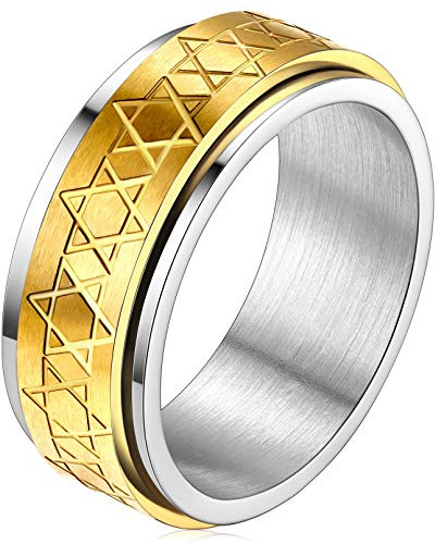 FaithHeart Hexagrama Judío Israel Anillo Giratorio Banda Ancha Joyería Retro Anillo Hip Hop Acero Inoxidable 316L Talla 8 Joyería para Dedos Anillo de Jugar Anti-Estrés