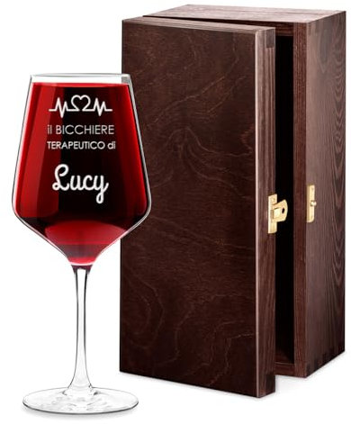 Maverton Calice da vino Rubino XL - incisione personalizzata - 530 ml - in vetro - ideale per il vino rosso e bianco - regalo di compleanno per la donna regalo san valentino per lei - battito cardiaco