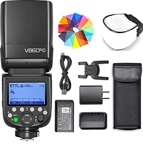 Godox V860III-C Blitz Blitzgerät für Canon Kameras Höhere Kapazität 2600 mAh 1,5 s Wiederaufladezeit und 480 Blitze mit voller Leistung Einstelllicht Helligkeit Dimmbar in 10 Stufen Kamerablitz