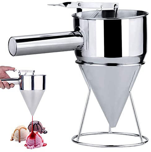 Imbuto Dessert, Dispenser per pastella, Imbuto per Pancake e Waffle, Imbuto da Forno in Acciaio Inossidabile, Dispenser per Pancake, Imbuto a Pistone con Supporto per Domestico da Cucina panetteria