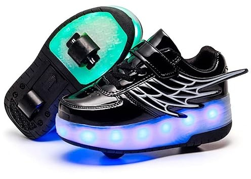 LED skateboard 7 färger blinkande sportsko med rulle multisport utomhus friidrott gymnastik löpning sneaker automatisk infällbar sneakers mode, Cd03noir, 36 EU