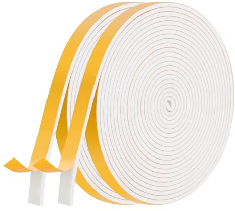 AiQInu Joint Fenetre Isolation, Joint Porte Mousse Adhésif 2 Rouleaux 12mm x 3mm x 5m Multi-fonction Caoutchouc Calfeutrage Joint Antichoc d'Isolation Phonique pour Meuble Protection de Climatiseur