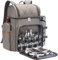 Picknick-Rucksack für 4 Personen, Picknickkorb-Set, auslaufsichere Picknicktasche, Strandkühlrucksack mit isolierter Kühltasche, Picknickdecke, Camping, Park (gebürstetes Khaki)