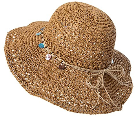 Comhats Sonnenhut Damen Sommer Strohhut Faltbar Handgemachter Strandhut UV-Schutz 94557_Khaki Medium