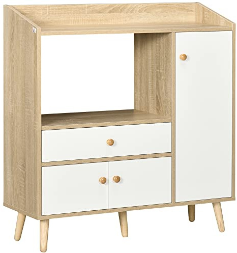 homcom Armario de cocina para microondas con 2 armarios y cajón, 90 x 30 x 94 cm, en aglomerado, color madera y blanco