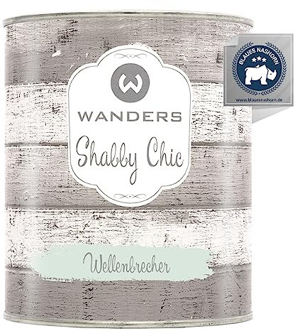 Wanders Shabby Chic Kreidefarbe 750 ml - Wellenbrecher/Sehr Helles Graugrün - Küchenmöbellack und Möbelfarbe ohne Schleifen. Chalk Paint, für Holz & mehr. Hohe Deckkraft, schnell trocknend