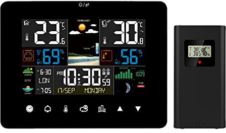 Station météo sans fil, Thermomètre Hygromètre Numérique Intérieur et Extérieur Avec Prévisions Météo, baromètre, alarme, phase de lune, horloge météo avec capteur extérieur