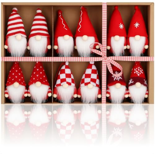COM-FOUR® 12x gnomi ciondoli premium per alberi di Natale - ciondoli con figure di gnomi come etichette regalo - troll decorativi svedesi-scandinavi