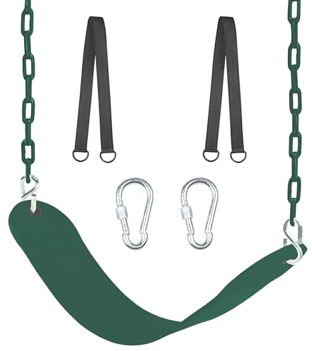 NOSTIFY 66 Heavy Duty Coated Iron Chain Sensory Swing Seat, Therapy Outdoor Playground Set Accessories With Snap Hooks and Hanging Straps (Green)