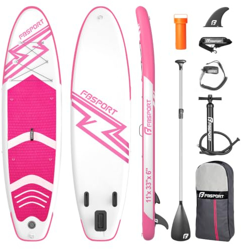 FBSPORT Tavola da SUP Gonfiabile SUP, Stand Up Paddling Board, Stand Up Paddle Board Gonfiabile per Stand Up Paddling 15CM Spessore, Surf con Alluminio Regolabile SUP Paddle + Pompa(Pink)