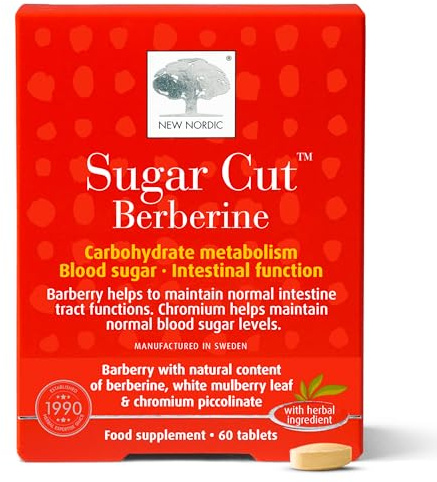 New Nordic Sugar Cut Berberine 1200mg - Helps Maintain Blood Sugar Levels & Gut Health - Vegan - 60 Tablets