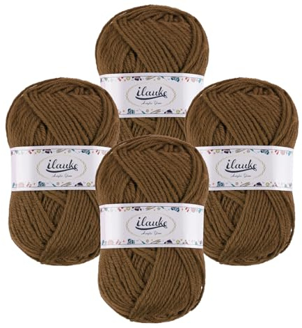 Ovillo Lana Marrón,ilauke 4x50g Ovillo de Lana para Ganchillo para Principiantes y Niños,Hilo de Tejer Acrílico para Ganchillo y Manualidades,Lanas para Crochet para Tejer DIY y Tejido a Mano