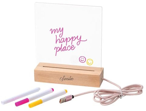 moses. Smile LED Message-Board, transparente Notiztafel mit 3 Folienstiften, beleuchtete LED-Schreibtafel für Leuchtschrift-Nachrichten, Leuchttafel mit USB-A Textilkabel