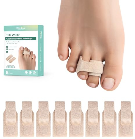 Welnove 8 Pack of Hammer Toe Straightener, Hammer Toe Splints, Toe Cushioned Bandages, Toe Corrector for Overlapping Toes, Toe Splints for Crooked Toes, Curled Toes, Bent Toes - (Large, Beige)