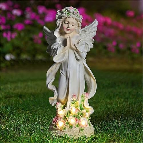 FIYSON Ange solaire - Figurine de jardin - Ailes en prière - Figurine d'ange gardien LED - Résistant aux intempéries - Décoration de jardin solaire - Décoration d'extérieur - Pour maison, cour,