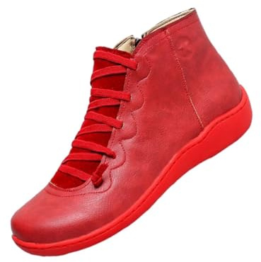 Generisch Stiefeletten Damen Flach Mit ReißVerschluss KnöChelschuhe - Rund Toe Rutschfeste Freizeitschuhe Kurzstiefel Lederschuhe - Bequeme Atmungsaktiv Business Schuhe Walkingschuhe Damenstiefel