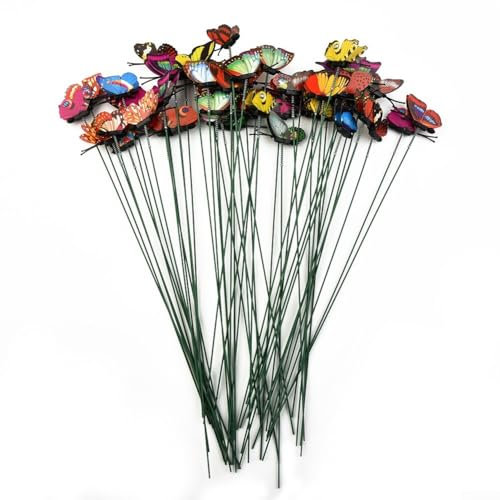Jonikuper Lot de 50 piquets papillon colorés en métal pour décorer vos jardins, parterres de fleurs, plantes en pot