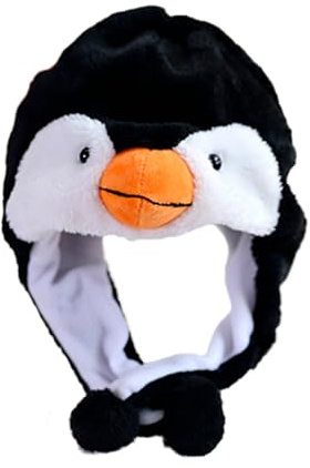 HSYWSH Penguin Plush Hat Plush Animal Hat Penguin Earflap Cap Penguins Plus/h Animal Winter Ski Ha/t Plu/sh Cartoon Earflap Winter Ski Aviator Style Hood For Kids Teens (Black A)