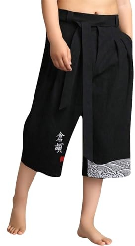 Kirakuco Pantalon Japonais, Pantalon Japonais Garçon Pantalons Court Taro pour Garçons en Lin Vêtements Traditionnels Japonaiss avec Cordon de Serrage Pantalon-Japonais Enfants