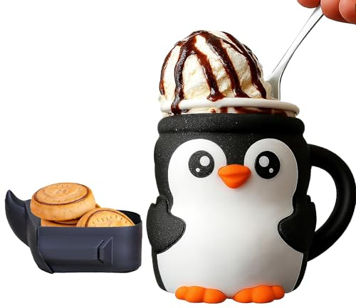 FUNKY WIZARD Penguin Ice Cream Pint Holder with Hoof Slots to Hold Your Spoon, for 16 oz Pints, Leak-Proof Popsicle, Ice Cream Cooler Container, Soda Beer Can Cup for Penguin Lovers, Valentines Day