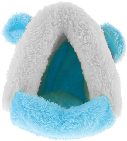 Toyvian Coton pour Petits Animaux Maison Hiver pour Hamsters Cochons et Chinchillas Design Mignon avec Oreilles Espace Confortable et Couleur Bleue