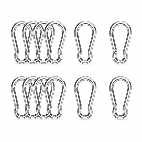 High-PQ 12PCS Heavy-Duty Carabiner Clips, 6CM Spring Snap Hook, Silver | M6 Galvanised Steel Clips, 118KG Capacity, Ideal for Hammocks, Swings & Outdoor Travel