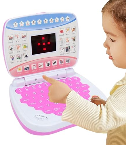 Portable Kids Laptop – 15.3x12.5cm ABS Computer Toy with Music, Beginner Learning Handle | Perfect for Kindergarten Preschool 3+ Years Pretend Play Early Education Interactive Fun