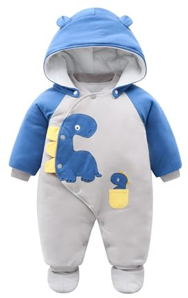 JiAmy Baby Winter Snowsuit Newborn Cartoon Hooded Romper with Footie Toddler Boys Girls Jumpsuit Outfits Set for 3-6 Months Blue