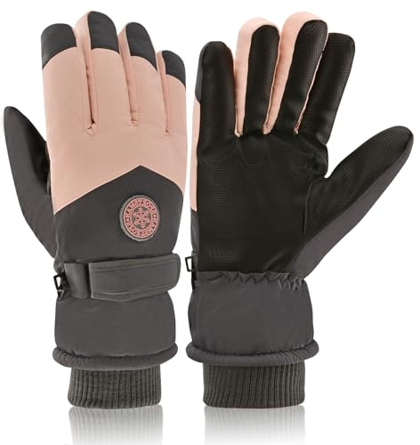 LEHEEYWT Ski Gloves Women, Touchscreen Waterproof Winter Gloves, Fleece Lined Anti-Slip Glove For Women Skiing Snowboarding Hiking Cycling Outdoor (pink)
