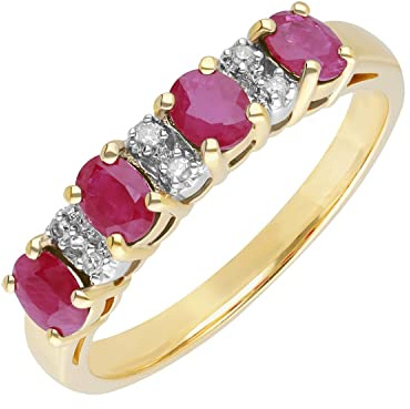 Bague - 181R0619 - 18 - Femme - Or jaune (9 cts) 2.6 Gr - Rubis - Diamant 0.88 Cts - T 59