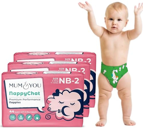 M&Y Nappychat Premium Performance Eco Diapers, Size 2 (44 Diapers) Smart Tube Technology. Leak Protection. 100% Recyclable. Hypoallergenic, Dermatologically-Tested No Lotion, Perfume or Dyes