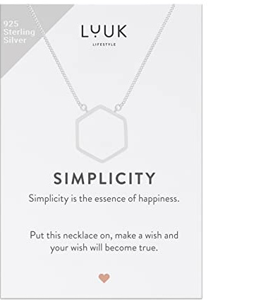 LUUK LIFESTYLE 925 silverhalsband i rostfritt stål med hexagonhänge och ett inspirerande SIMPLICITY-kort, lyckoamulett, vänskapsgåva, personlig present, smycke, silver
