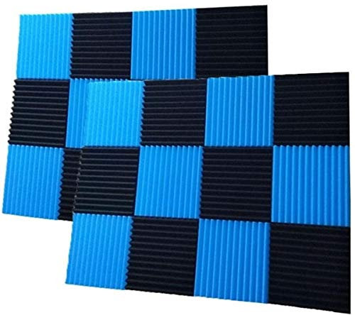 24 Pack 12X 12X1 Acoustic Panels Studio Soundproofing Foam Wedge Tiles, Soundproofing Acoustic Studio Wedge Foam Tiles Wall Panels (Black+Blue)