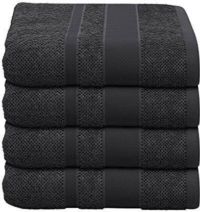 PANA Handtuch Frottierserie • Frottee Handtücher Set • weiches Handtuch • 100% Baumwolle • Hautverträglich • Ökotex Zertifiziert • 4er Pack Handtücher • 50 x 100 cm • Anthrazit