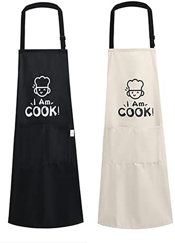 2 stücke Schürze verstellbare Kochenschürze Wasserdicht Latzschürze mit 2 Tasche und Verstellbar Nackenband für Küche Restaurant café