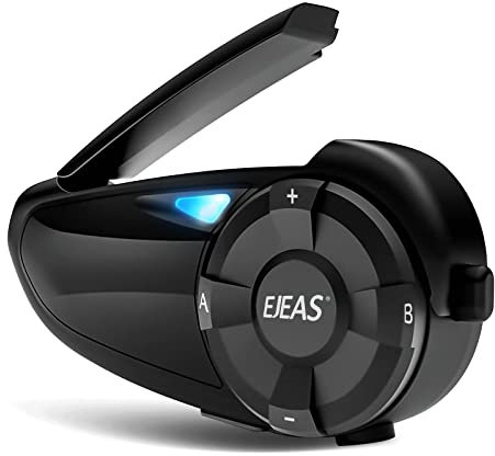 EJEAS Q7 Intercomunicador Mejorado, Sistema de Comunicación de Intercom de Casco de Motocicleta Bluetooth 5.1 con Efecto de Sonido Estéreo, FM y Función de Emparejamiento Rápido (1 Paquete)