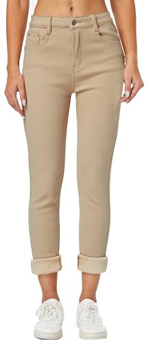 heipeiwa - Jeans invernali da donna, foderati in pile, termici, spessi, skinny, aderenti, elasticizzati, caldi Jeggings, Cachi, M