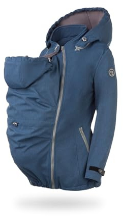 fun2bemum Enigma 5in1 BACK/FRONT Softshell Jacke,Tragejacke, Babytragejacke,Schwangerschaftsjacke Indigo Melange (M)
