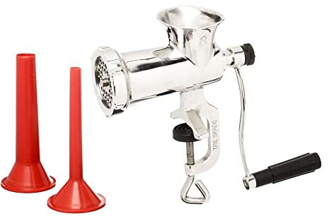 Tre Spade TC-8 INOX Stainless Steel Manual Meat Grinder Mincer with Sausage Making Accessories