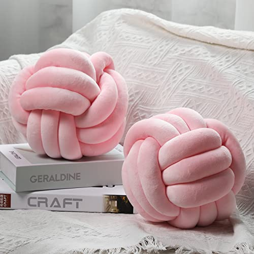 Namalu 2 Cojines de Peluche con Nudo de Pelota, Redondos, estéticos, con Nudos, cojín Decorativo, Suave con Nudos, para aliviar el estrés, decoración de Habitaciones de niños, Color Rosa Claro