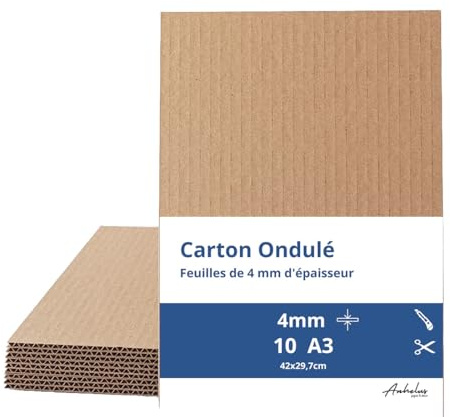 10 Hojas A3 Cartón manualidades 4mm tamaño 42x29,7cm | Pack 10 unidades | Carton corrugado de 4mm | Plancha carton ondulado marrón para embalaje y manualidades