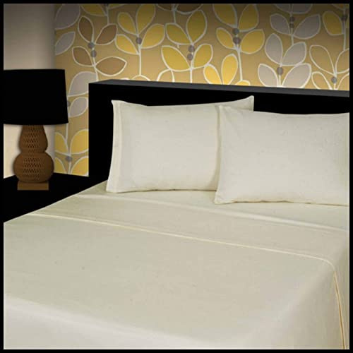 CHILIMILII 100% Brushed Cotton 4 Piece Flannel Sheet Set,Flat Sheet, Fitted Sheet with 2 Pillowcases, Brushed For Extra Softness, Warm,Easy Care Thermal Flannelette Sheet set (Cream, Single)