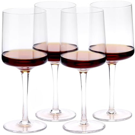 Navaris Verre à vin - Lot 4 Verres à Pied Transparent 8,3 x 8,3 x 20,3 cm - Vin Blanc vin Rouge Boisson Froide Cocktail jus Eau Dessert verrine