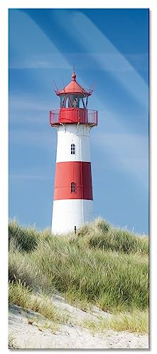 Pixxprint Glasbild Panorama, Wandbild aus Echtglas, Leuchtturm hinter Dünen, 120x50 cm, inkl. Aufhängung und Abstandshalter