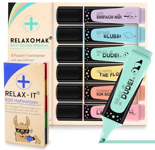 GLÜCKSGUT® 500x Lustige Haftnotizen + 6x Textmarker Pastell | Scherz-Medikament | Anti Stress | Büro Schule Studium Uni | Abschiedsgeschenk für Kollegen Chef Lehrer | Post it