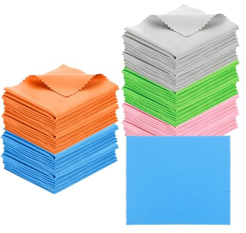 PATIKIL Paño De Microfibra para Limpiar Gafas 7x6,Paquete De 50 Paños De Limpieza para Gafas Paño Suave para Pantallas para Lentes De Cámara Gafas Pantallas,Amarillo/Verde/Azul/Gris/Rosa